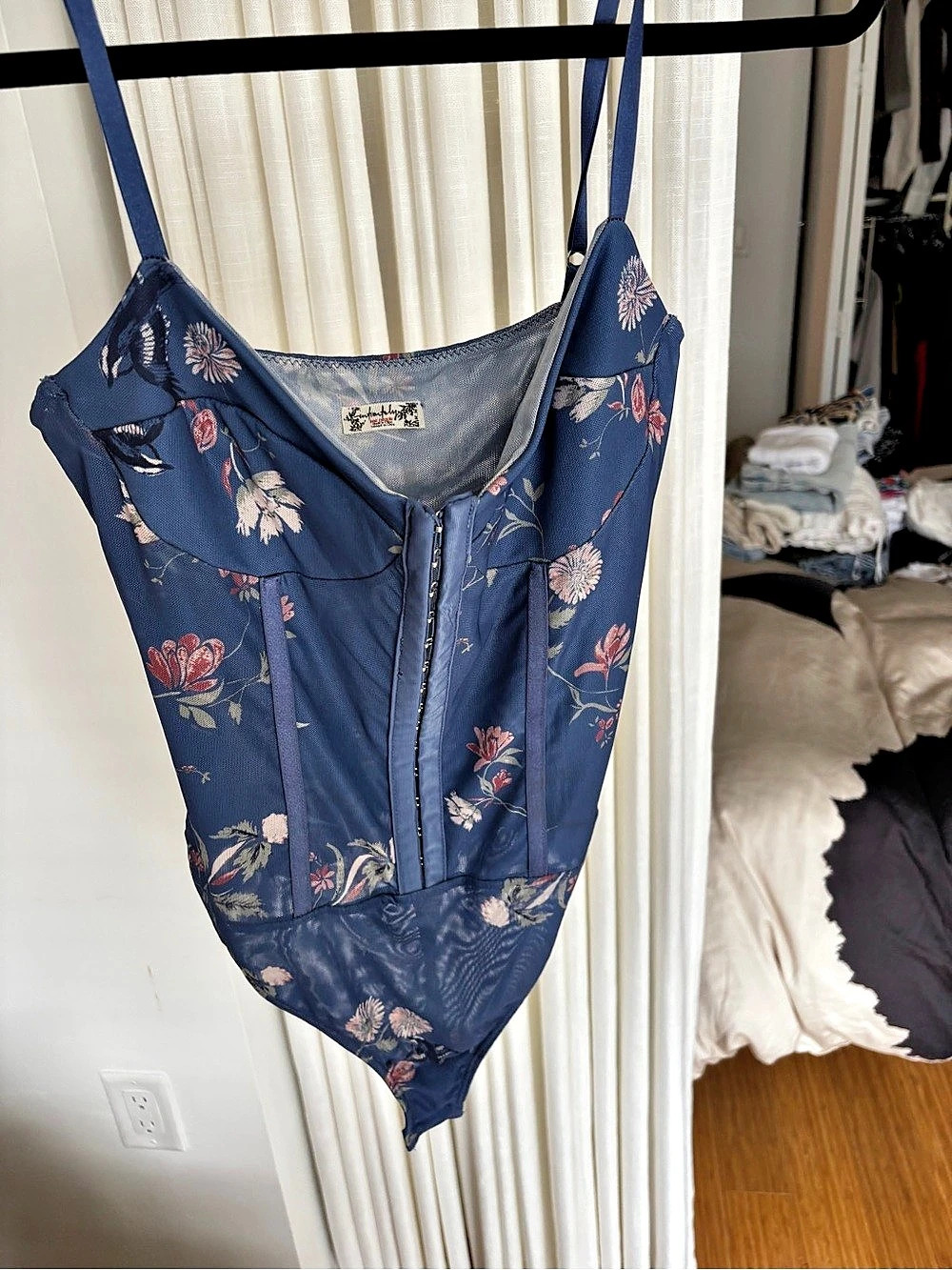 Free People Floral Blue Bodysuit